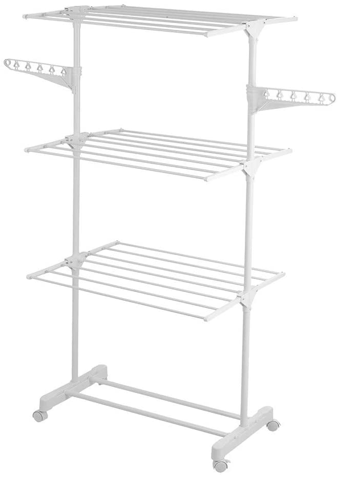 ¿Vertical tendedero plegable? 3 niveles dobles, 2 alas laterales Tendedero compacto con ruedas