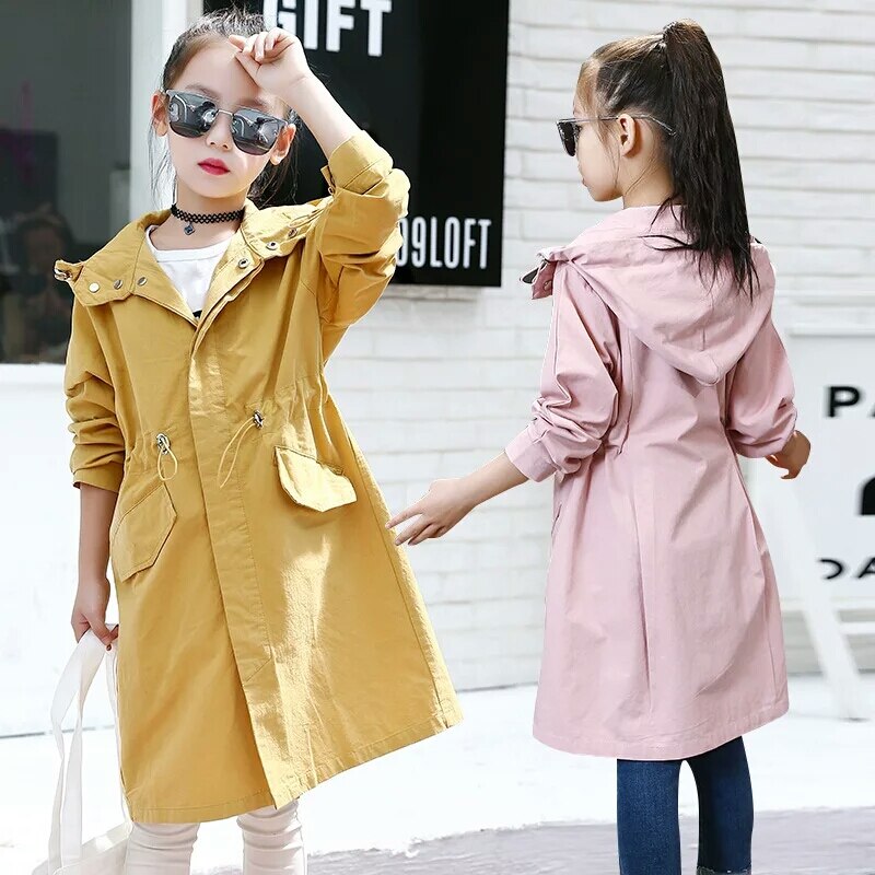 Tiener Trenchcoat Voor Meisjes Kleding Herfst Kids Hooded Lange Jas Windjack Kinderen Kleding meisje Outerwear5 6 8 10 12 jaar