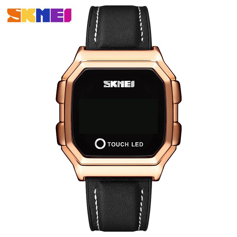 Skmei touch led digitale guldure herre dato tid herre armbåndsure vandtæt sportsur reloj hombre: Rosaguld læder