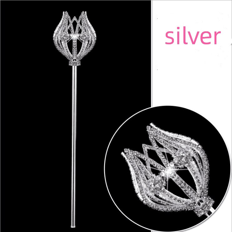 Cetro-varita mágica de tulipán, Cetro de loto, Princesa, diamantes de imitación para boda, disfraz, , Festival, accesorios, reina: silver