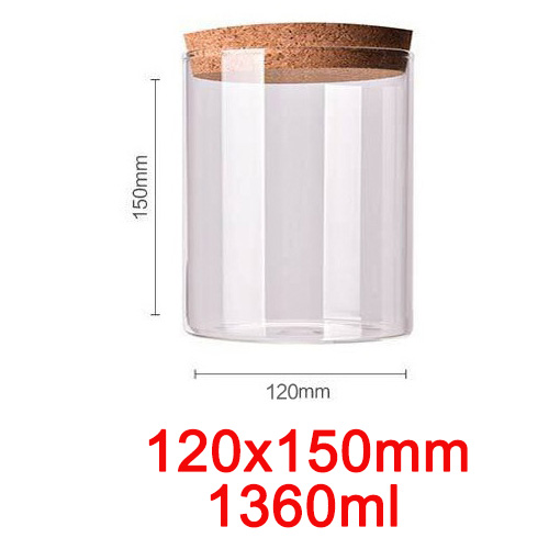 9 storlekar glasburk med lock kork kolumn lufttät burk förvaringsflaskor burkar korn teblad kaffebönor godis matburk: 120 x 150mm 1360ml