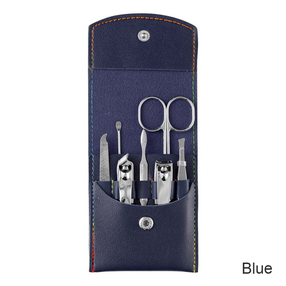 7pcs/set Portable Stainless Steel Nail Clippers Set Pedicure Care Nail Cutting Nail Trimmer Travel Toe Nail Scissor Nail Tools: Blue