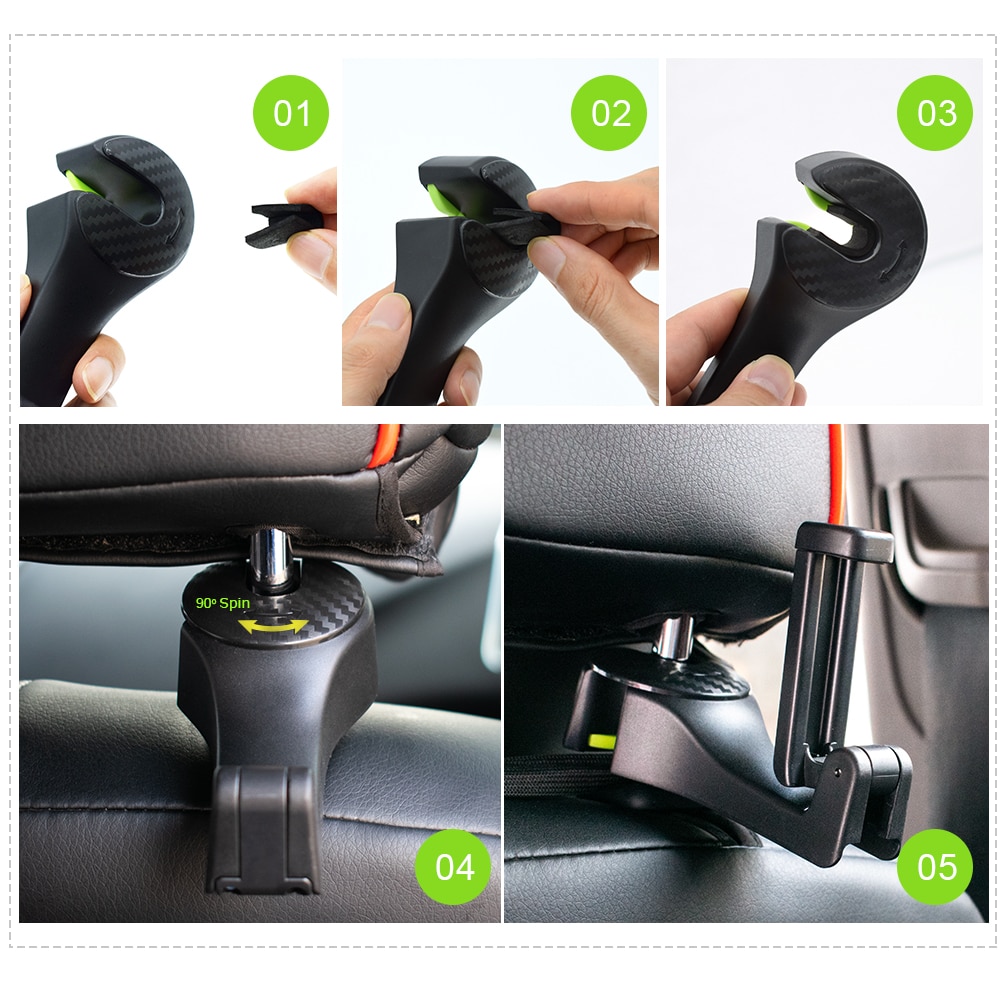 2 in 1 setetrekk hengende handlepose automatisk feste baksete henger nakkestøtte krok bil stol krok mobiltelefon oppbevaringsholder