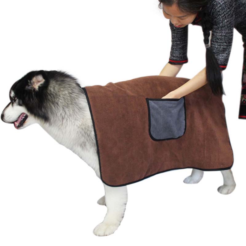 Hurtigtør kæledyrsbadekåbe hundebadehåndklæde til små mellemstore hunde tykkelse tørretæppe med lomme vandabsorberende