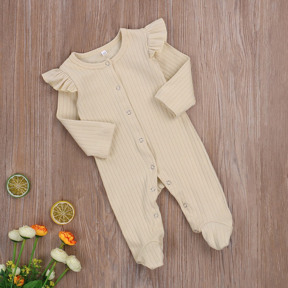 Infant Unisex Baby Meisjes Jongens Betaalde Jumpsuits Geribbelde Footies, leuke Verstoorde Lange Mouwen Effen Kleur Gebreide Een Stuk Pyjama