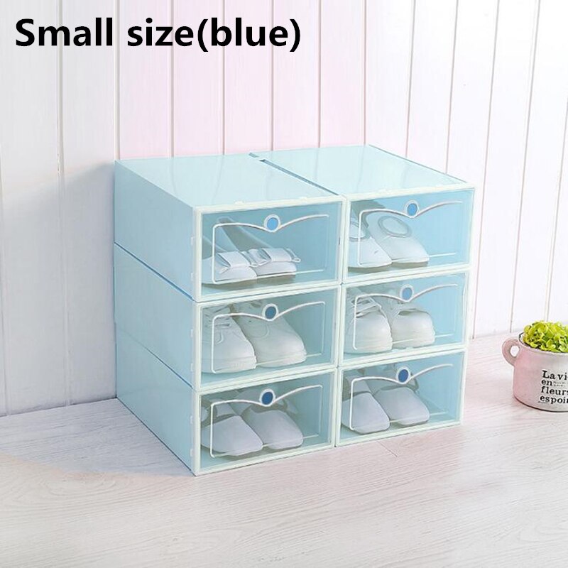 6 Pcs Grote Schoenendoos Verdikte Lade Case Plastic Schoen Dozen Stapelbaar Doos Schoen Organisator Schoenen Opbergdoos Schoenenrek: Small blue