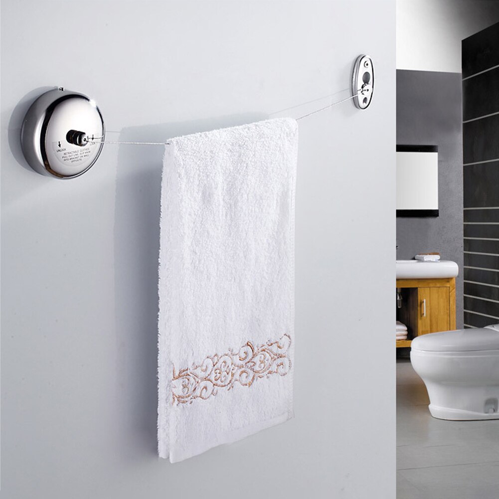 2.8m Wall Mounted Bathroom Laundry Storage Balcony Heavy Duty Household Hotel Stainless Steel Retractable Clothesline Punch-free