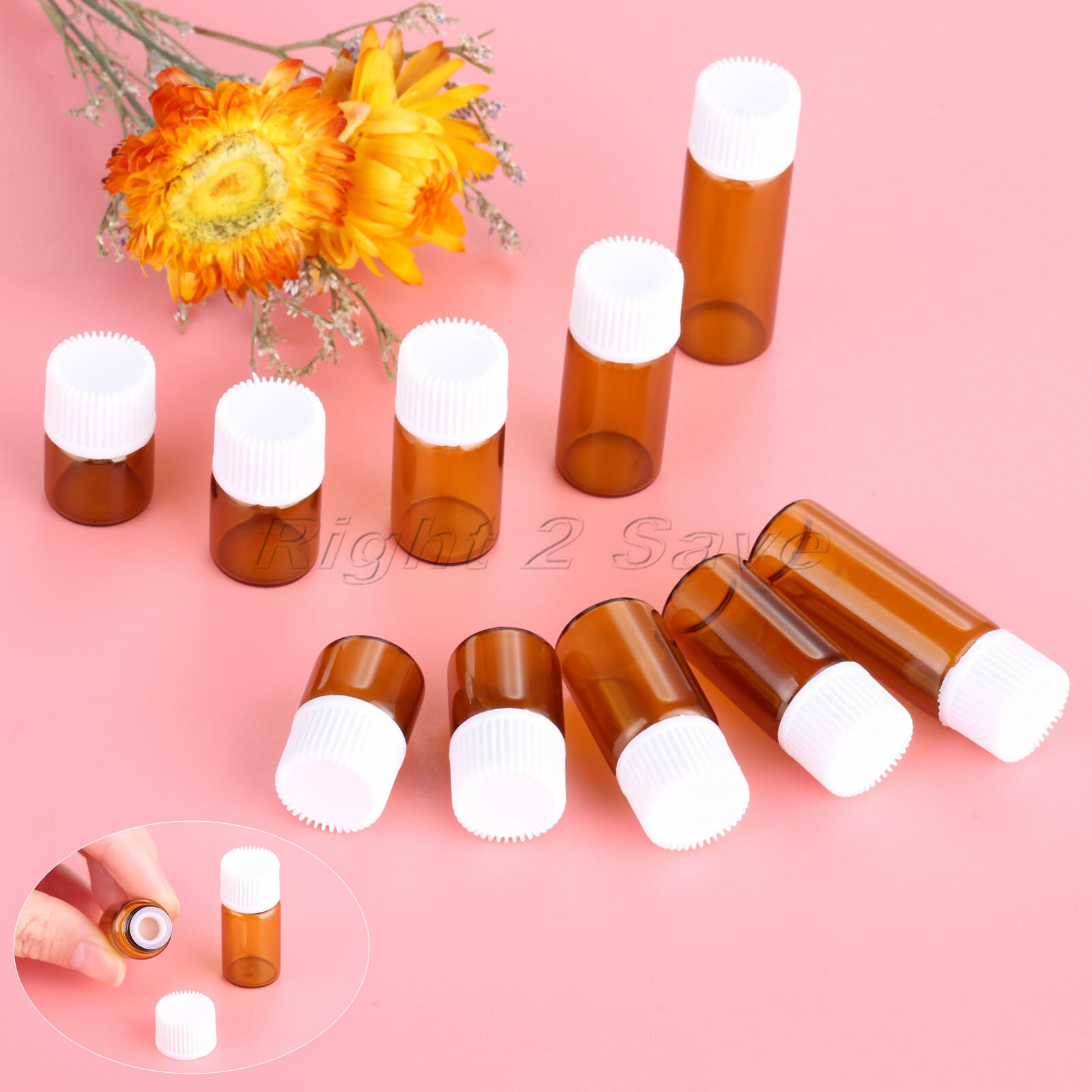 10 stücke Ätherisches Öl Glas flaschen 1ml 2ml 3ml 4ml 5ml gemüse öl Essenz Speicherung aromatherapie weiß Kappe Parfüm Bernstein Fläschchen