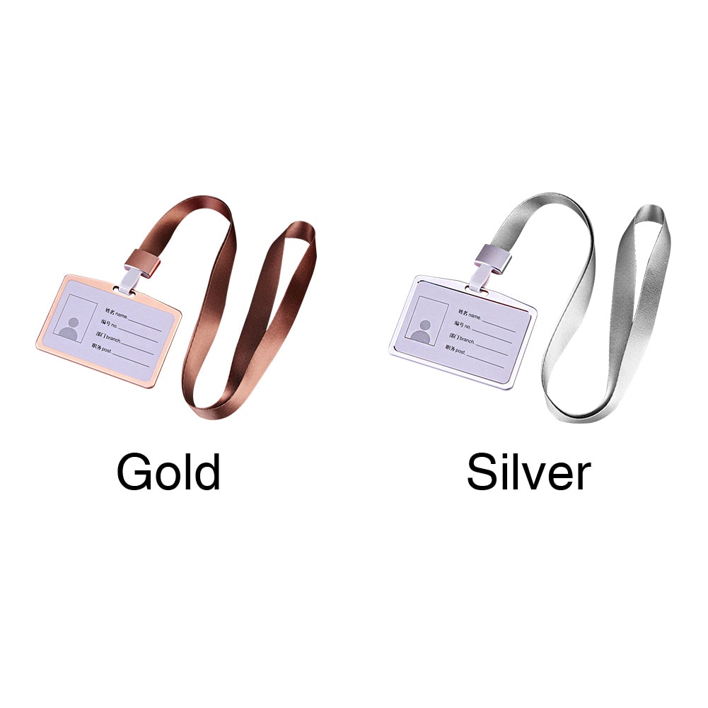 ID Badge Display Case Removable 90cm Neck Hanging Aluminum Alloy Rectangle With Lanyard Integrated Buckle Business Card Holder