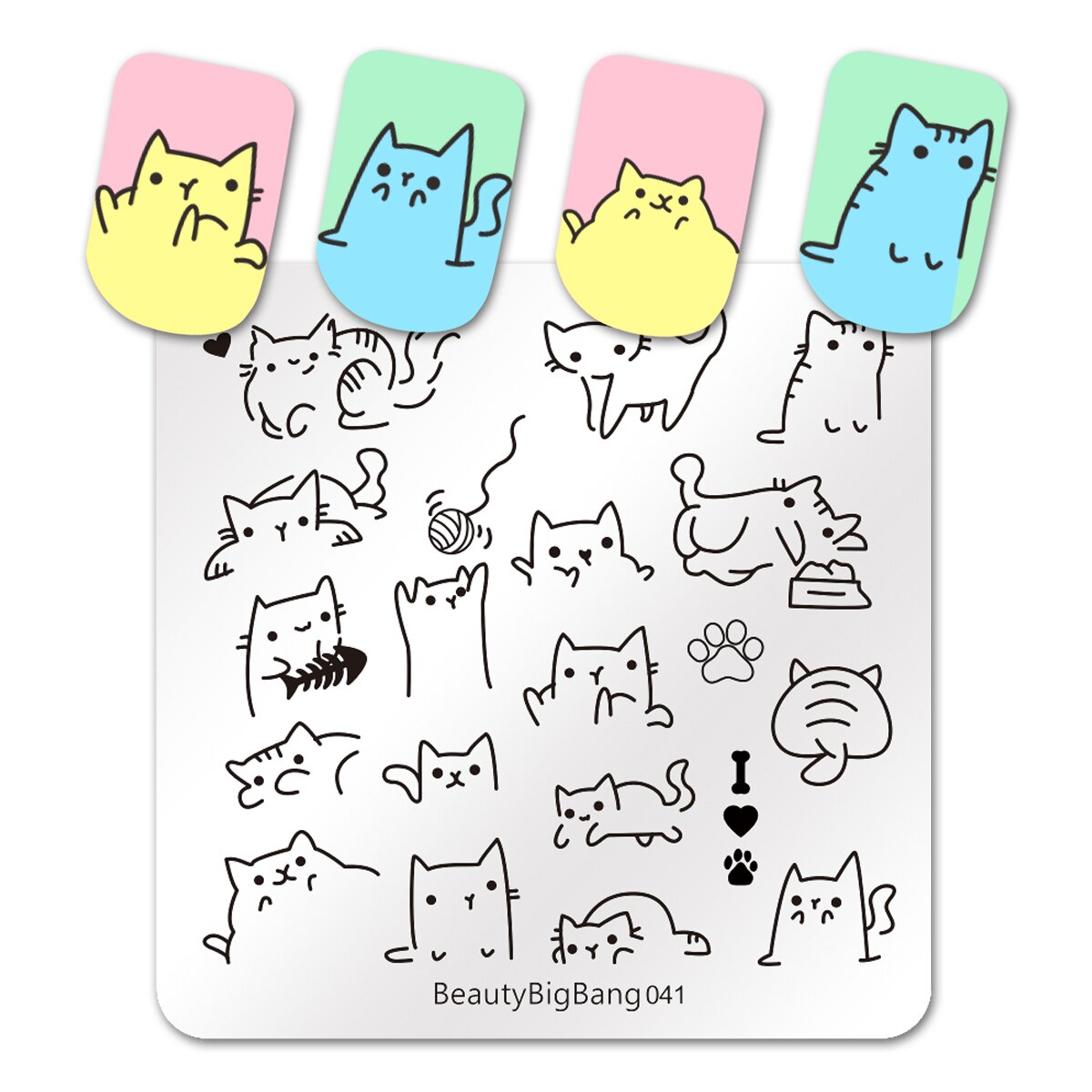 BeautyBigBang 6CM Nail Stamping Plates Striped Cute Cat Image Stainless Steel Template Nail Art Stamp Plate 041: 41