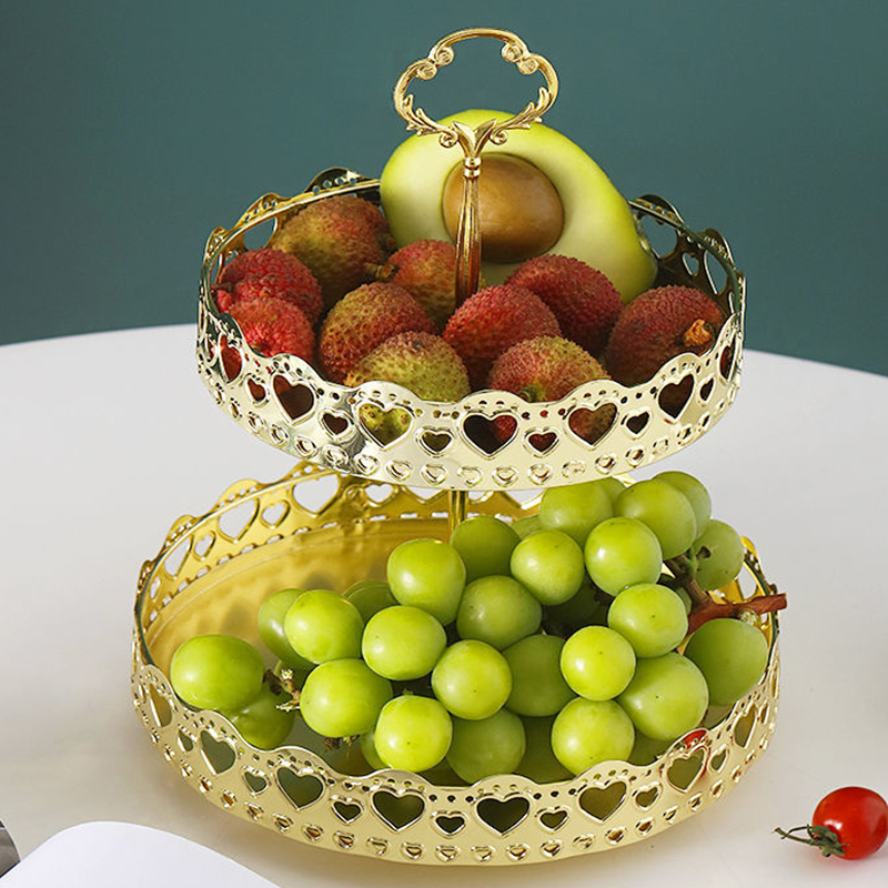 Iron Fruit Tray Double-layer Candy Tray Fruit Basket Tray Home Living Room Snack Fruit Tray Living Room Decoration