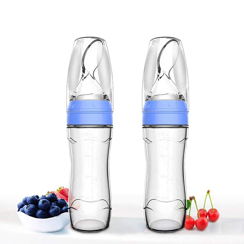 2 uds cuchara dispensadora de silicona para comida de bebé (120Ml, Ideal para bebés de 4 meses)-comedero para exprimir con cuchara-botella de cuchara para bebé: Default Title