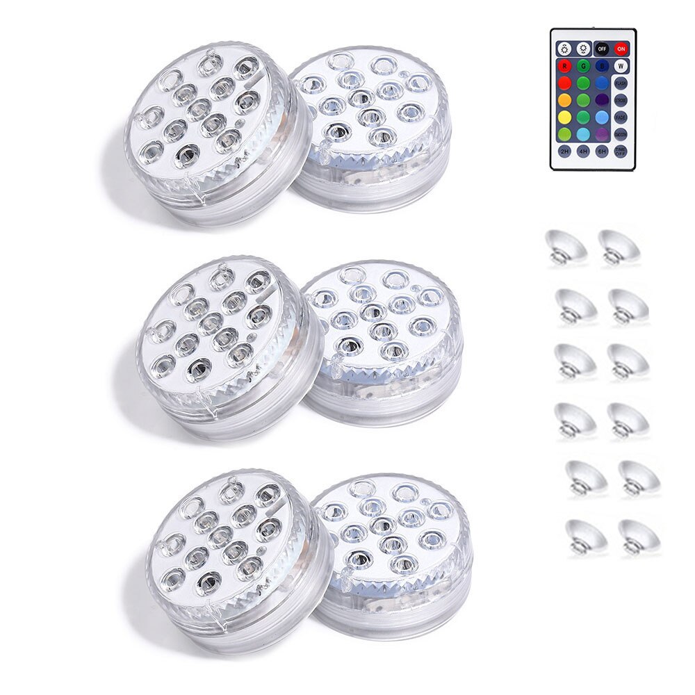 Onderwater led-lamp met 13 leds rgb, onderwatervislamp, op batterijen werkend, infrarood afstandsbediening, draadloze, meerkleurige badlampen: 6 stuks / Zonder batterij