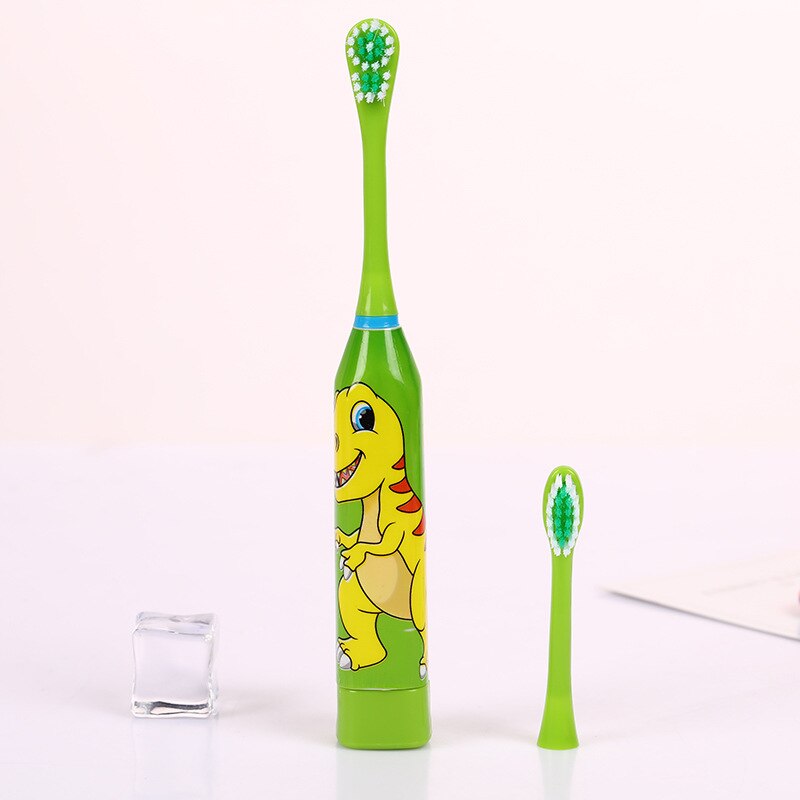 Children Electric Toothbrush Cartoon Pattern Double-sided Tooth Brush Electric Teeth Brush for Kids with 2pcs Replacement Head: Green