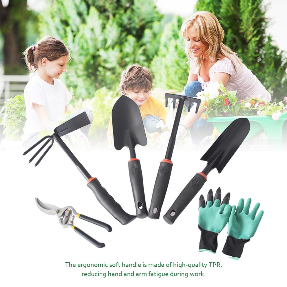 6PCS Garden Tool Sets Square Shovel 5-teeth Rake User-friendly Complete Gardening Tools Set