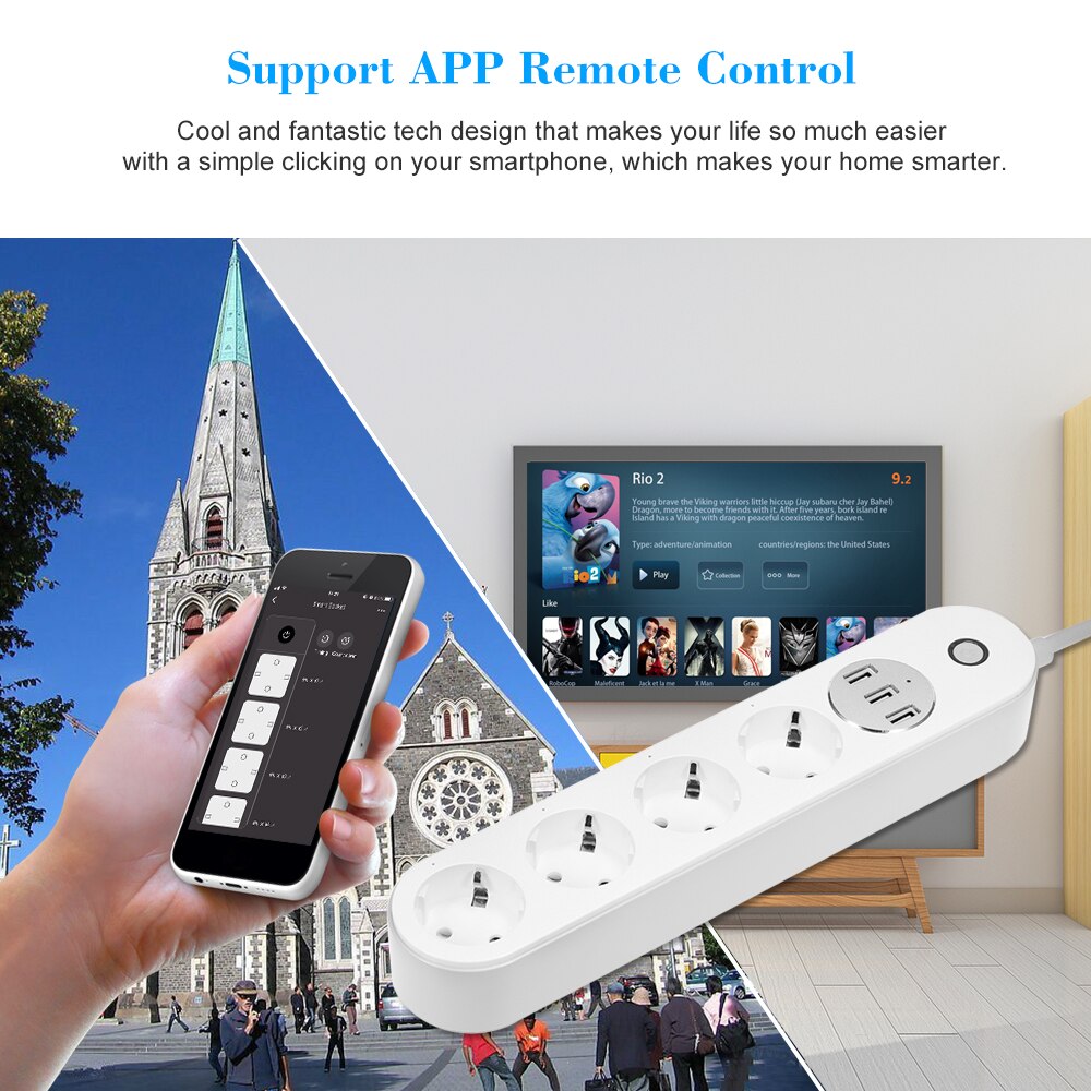 WiFi Smart Power Strip 4 Way AC EU Electric Plug Outlets with USB Socket Timer Switch Homekit Voice Control by Alexa Google Home