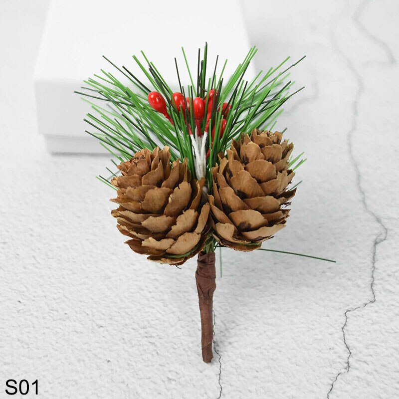 Lot de 3/5 fleurs artificielles en étamines de perles rouges, branches de baies de noël et pommes de pin, décoration florale pour la maison, diy, pour la saint-valentin: S01 / 3 pièces