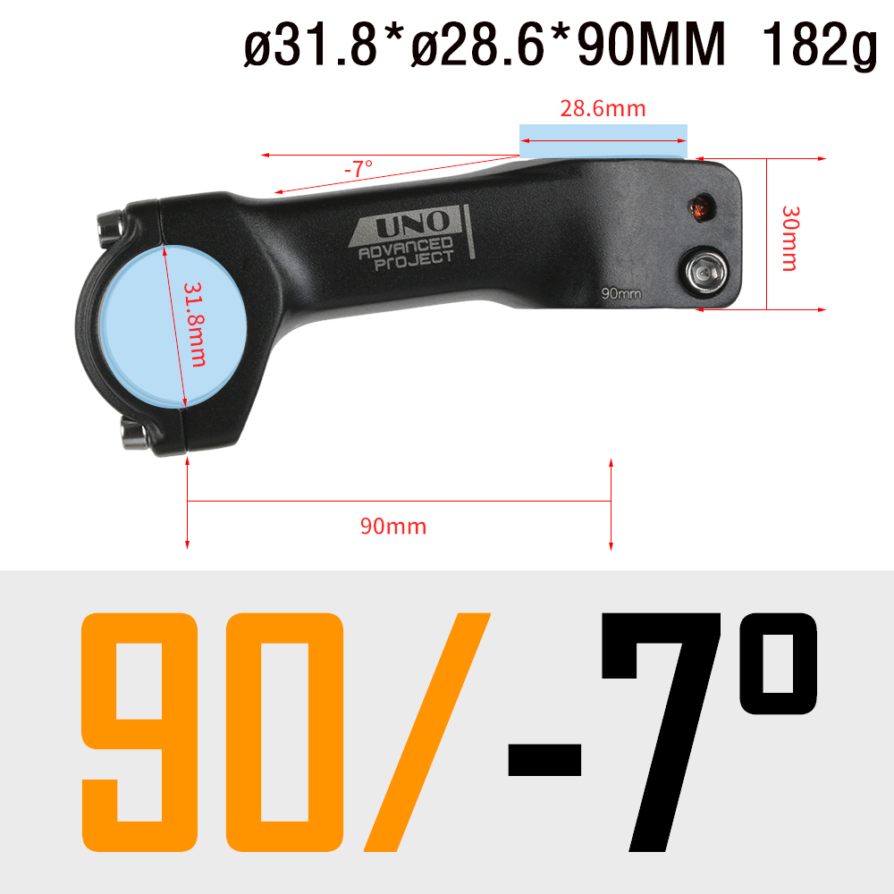 UNO Stem Road Bike -7 Degree Integrated Bicycle Handlebar Stem 31.8 Road Stem 70-120mm Handle Bar Extender Power Bicycle Road: 31.8x90mm