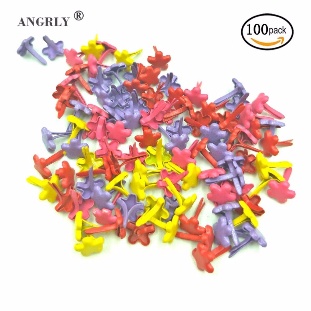 100Pcs 7mm Mixed Color Flower Scrapbook Plum Flower Metal Brads For Kids Diy Photo Album Handmade Paper Embellishments