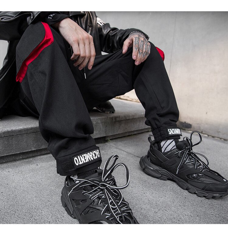 Men Streetwear Hip Hop Cargo Pants Male Loose Casual Gothic Black Harem Trousers Joggers Sweatpants