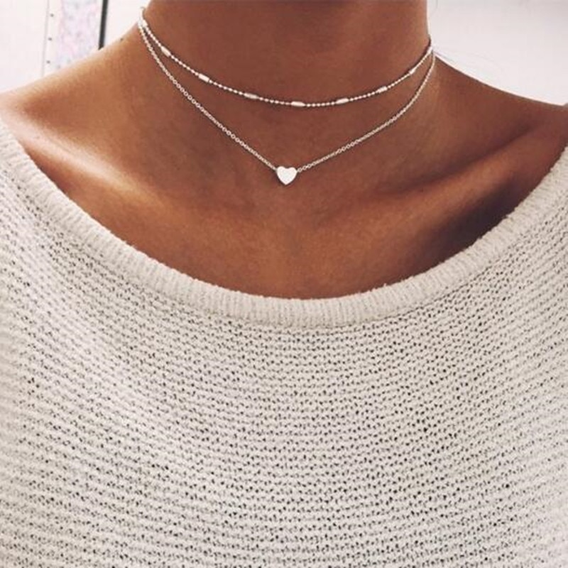 Punk Multi Layered Crystal Zircon Choker Necklace Collar Statement Star Crescent Love Heart Retro Pendant Clavicle Chain Jewelry