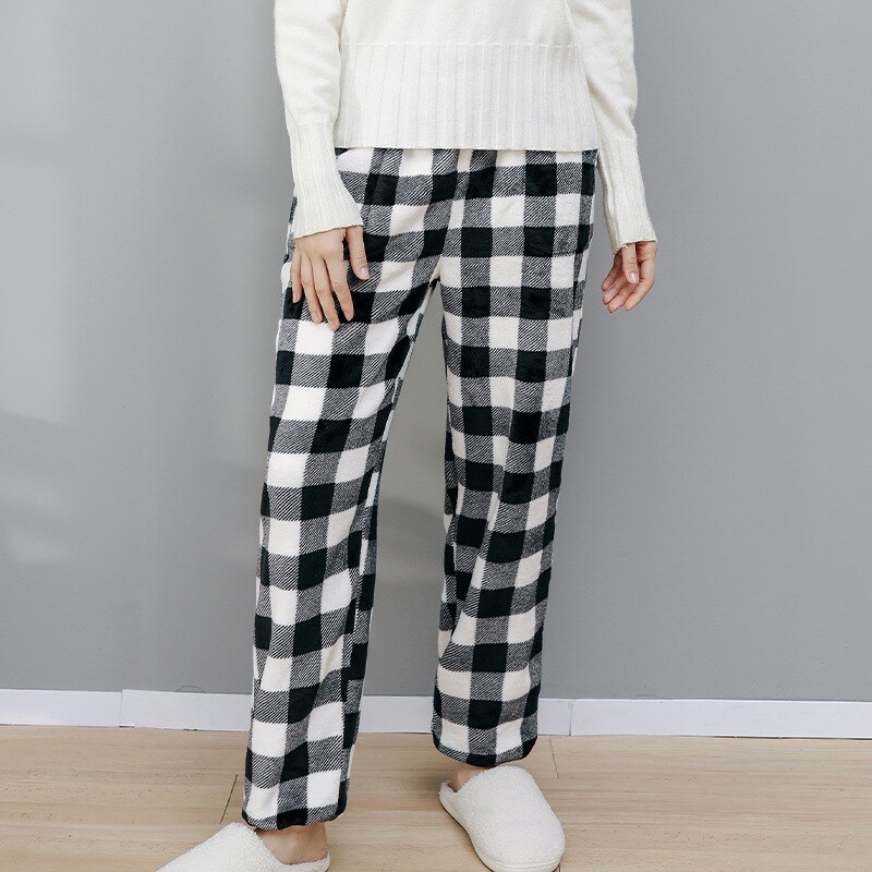 Qinju damskie spodnie robić spania ciepłe flanelowe polarowe piżamy Salonik spodnie z kieszeniami pled luźna bielizna nocna Loungewear bielizna nocna: Xl