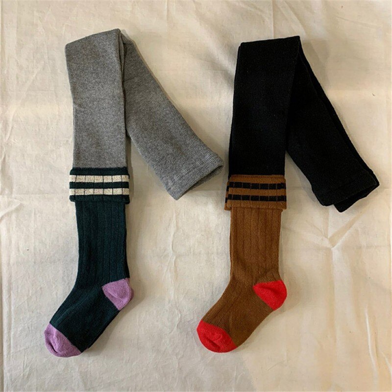 Peuter Kinderen Kousen Baby Meisje Patchwork Leggings Kinderen Katoen Panty Voor Meisjes Gebreide Volledige Lengte 2022 Lente