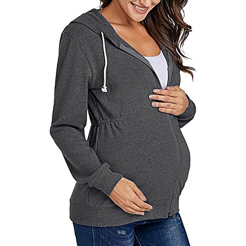 Chaqueta con capucha de maternidad para mujer, ropa de abrigo para mujer, suéter de manga larga, Color sólido, camisa para mujeres embarazadas, abrigos para embarazadas