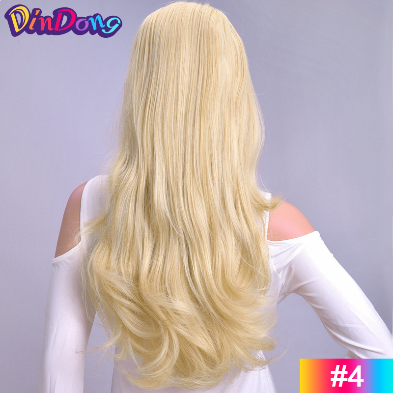 24 Polegada sintético longo ondulado cabeça amarrada 3/4 meia perucas para mulheres com clipes em, perucas loiras de extensão de cabelo