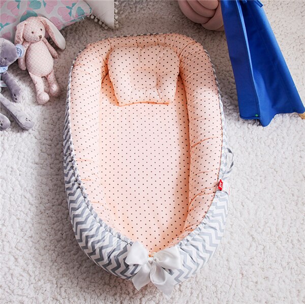 Portable Baby Bed Nest Newborn Crib for Boys Girls Pillow Cushion Travel Bed Infant Cradle Cot Sleeping Bed: Pink