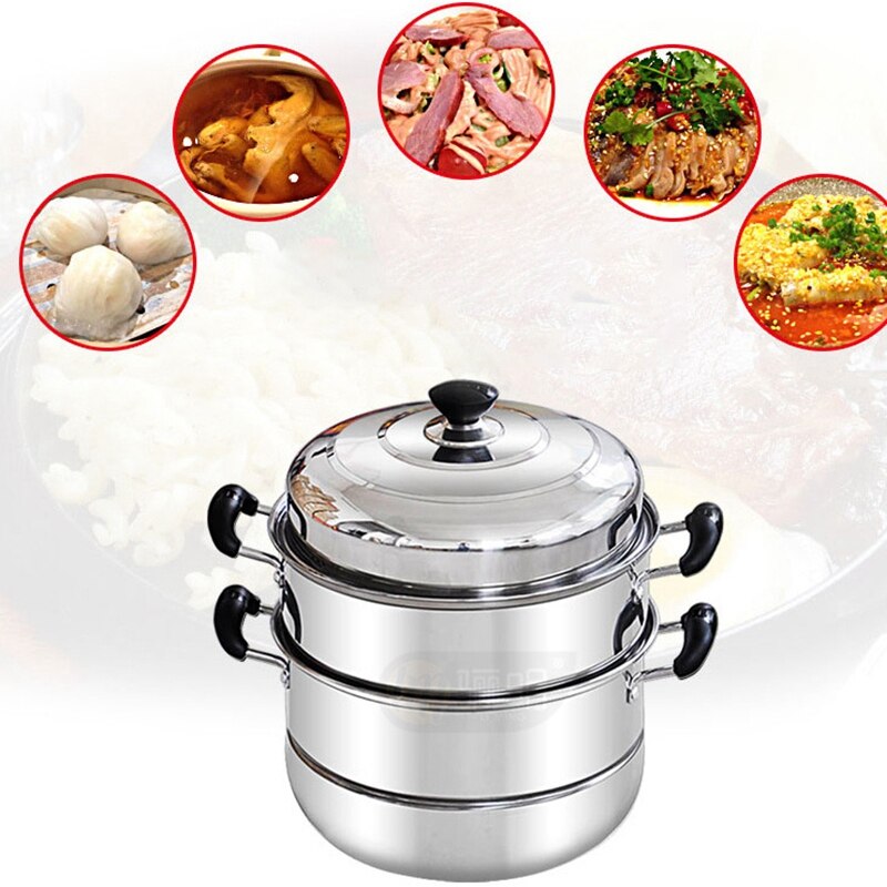 YO-Stainless Steel Three Layer Thick Steamer Pot Soup Steam Pot Universal Cooking Pots for Induction Cooker Gas Stove