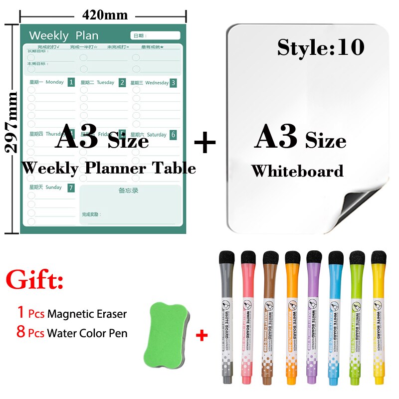 Tør-slet magnetisk månedskalender til køkkenkøleskab og magnetisk tavlekalender  a3 størrelse 297mm x 420mm whiteboard: Jhb 10-a3-8 pen 1 slet