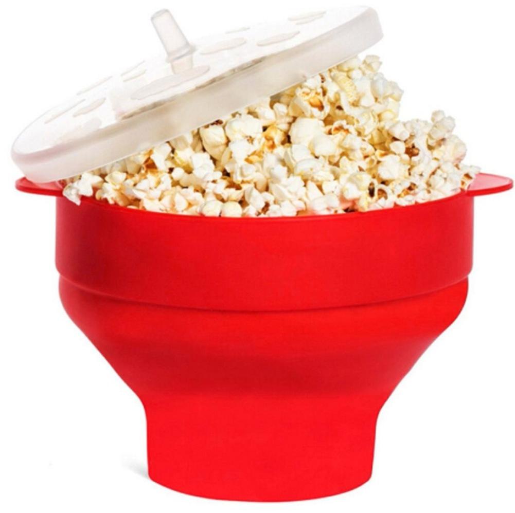 Cuenco plegable de silicona roja para palomitas de maíz, utensilios de cocina, bricolaje, Cubo de palomitas, Tapas, fabricante de cuencos con tapa, vajilla,
