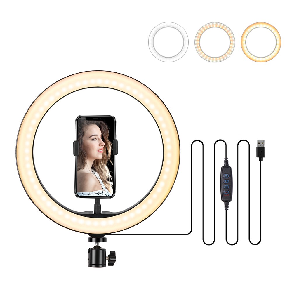 10.2 "Anello di Luce portato Dimmerabili Scrivania Macchina Fotografica Lampada 3 Modalità di Illuminazione 10 Luminosità Regolabile per tik tok Selfie Luce trucco video Vlog: genere 3