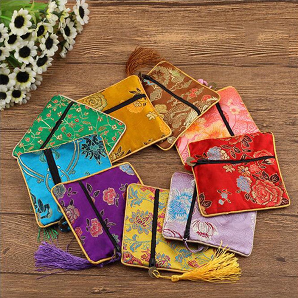 1 stk silke brokade skumring stoff floral smykkepose emballasje trendy utsøkt kvartett håndvesker smykketips bag