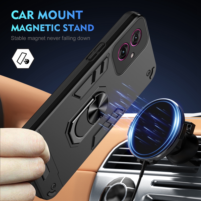 Camera Shockproof Armor Phone Case For Motorola Moto G05 G15 G35 G45 G55 G75 G85 5G Magnetic Ring Stand Back Cover