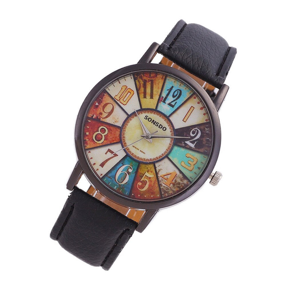 Retro Vrouwen Horloges Persoonlijkheid Dial Casual Lederen Riem Polshorloge Voor Meisjes Mode Quartz Horloge Dames Klok Montre Femme