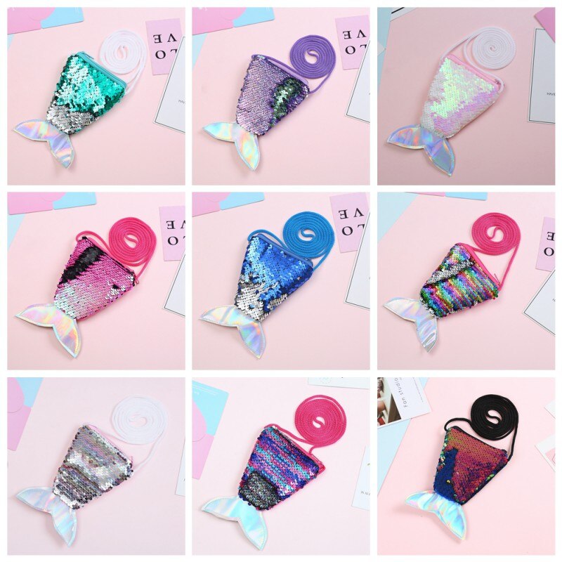 Baby børn piger pu pailletter fiskehale form taske 6 farver praktisk skulder messenger taske