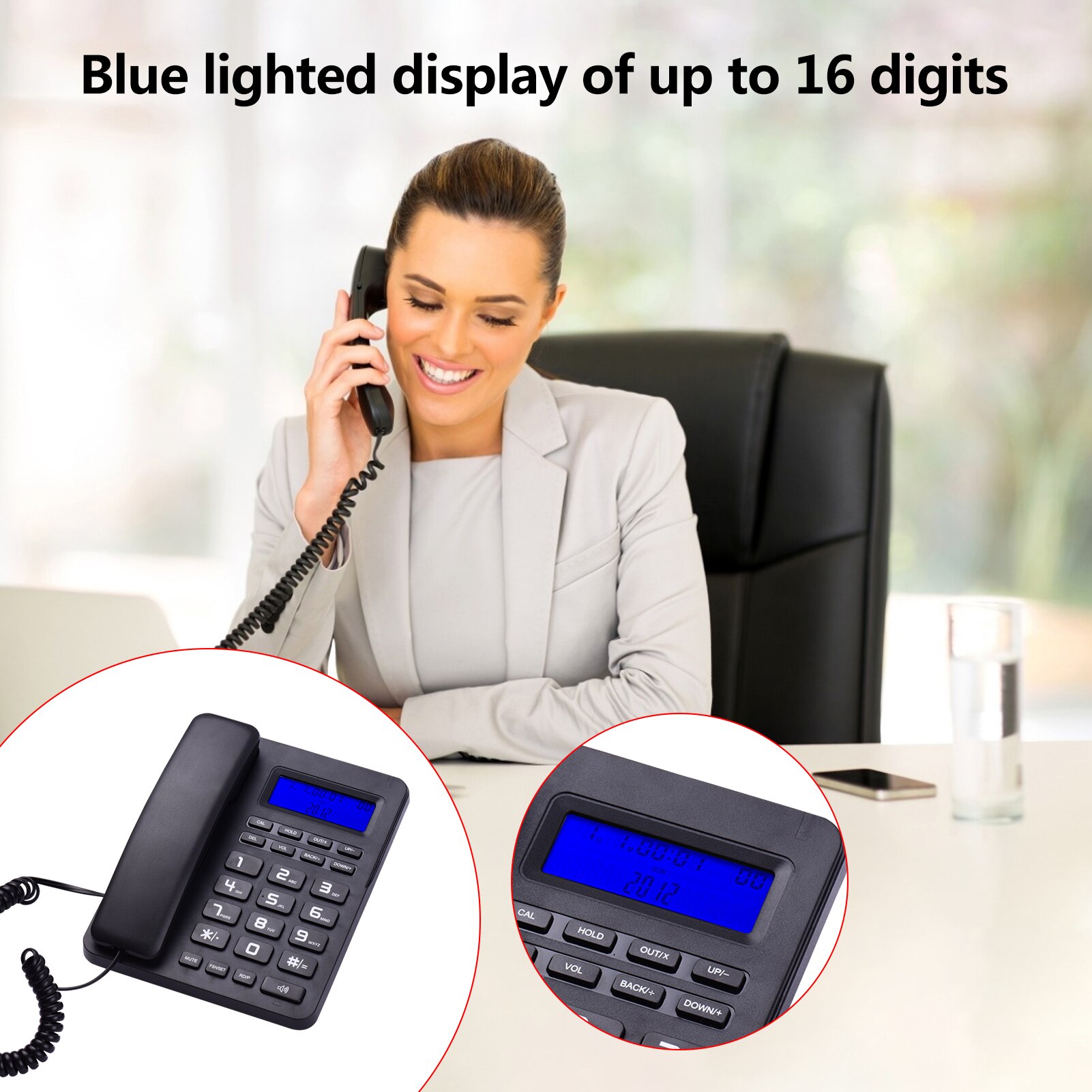 Corded Telephone Wired Desk Landline Phone with LCD Display Caller ID/Call Waiting Speakerphone Calculator Function