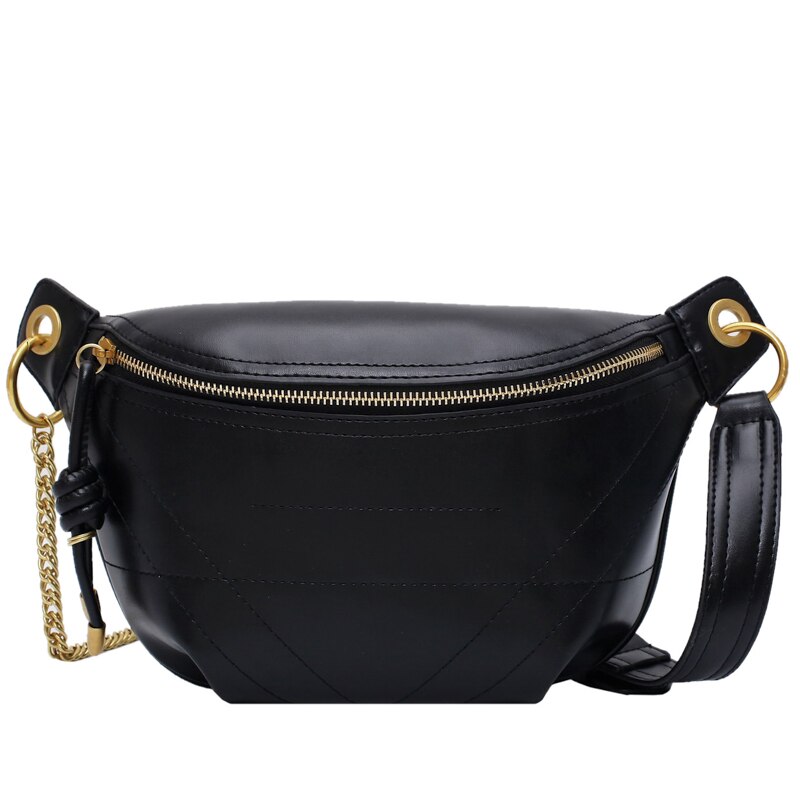 Solid Color PU Leather Crossbody Bags For Women Quality Chain Shoulder Messenger Bag Lady Travel Handbags Waist Packs