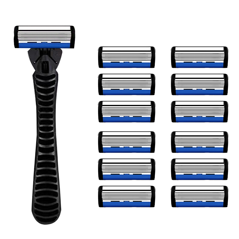 Handmatig scheermes voor mannen, zeslaags mes, roestvrijstalen mesjes, geen huidbeschadiging, ouderwetse mesjes, scheerkoppen: Rood