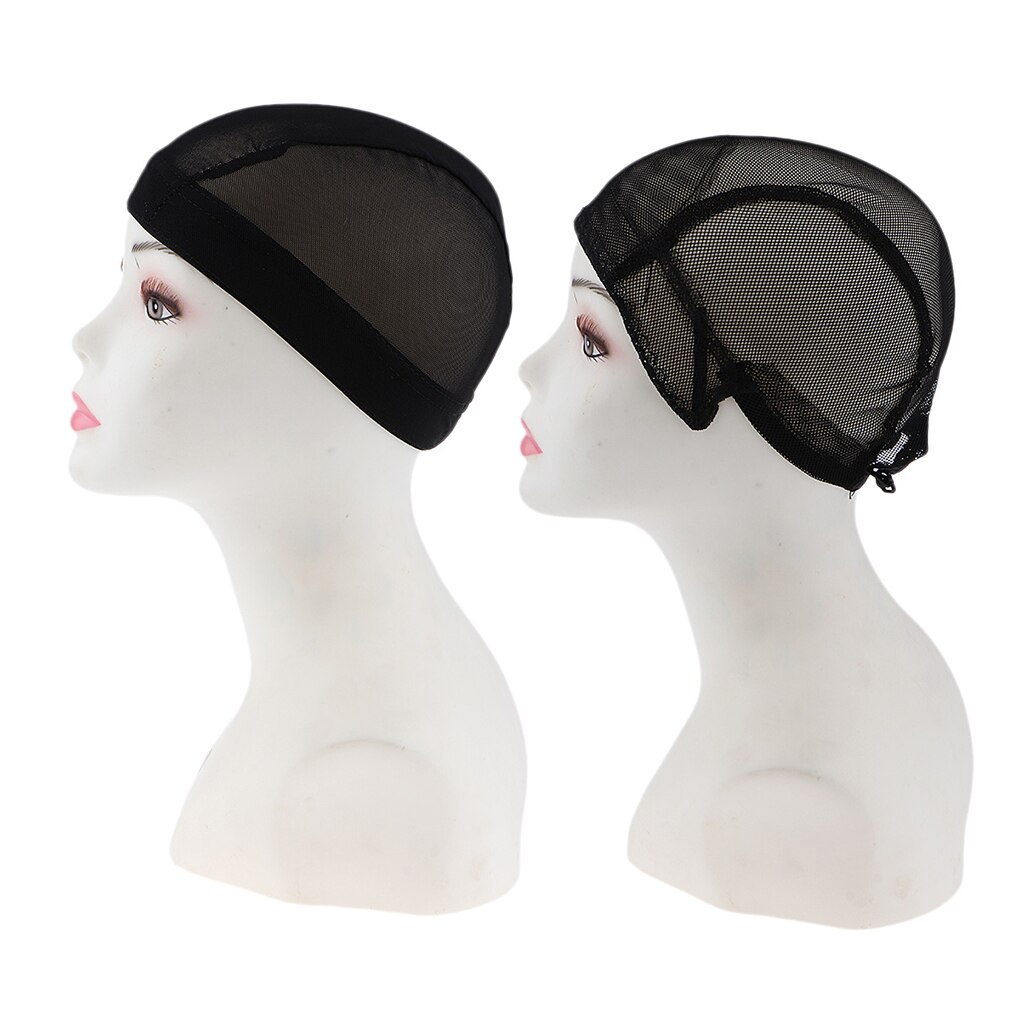 2pcs Adjustable Weaving Net Wig Cap Wig Making Weave Cap Elastic Hair Net Black