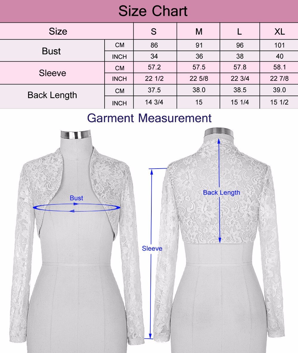 GOHYPDUG Long Sleeve Lace Top Jacket Bolero Button Front White Ivory Bridal Wrap Plus Size Bride Shawl