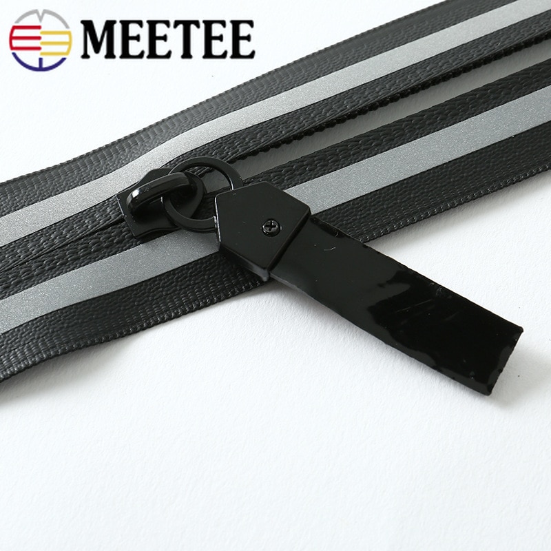 2M 5# Reflective Strip Waterproof Zipper Black White Nylon Zipper for Sewing Invisible Plasti Coil Zips Bags DIY Accessories