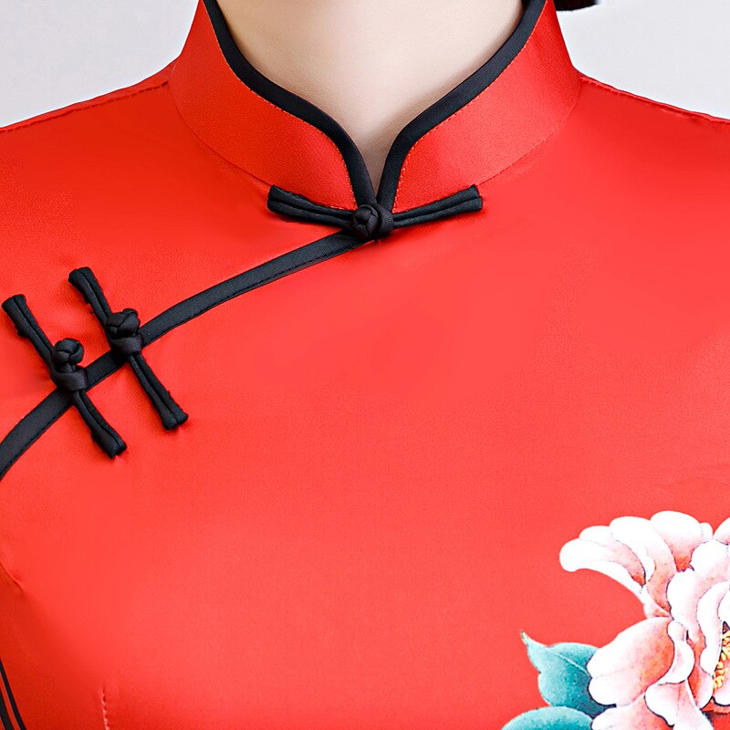 Plus størrelse 6xl kvindelig satin traditionel kinesisk kjole print med korte ærmer qipao vintage orientalsk cheongsam