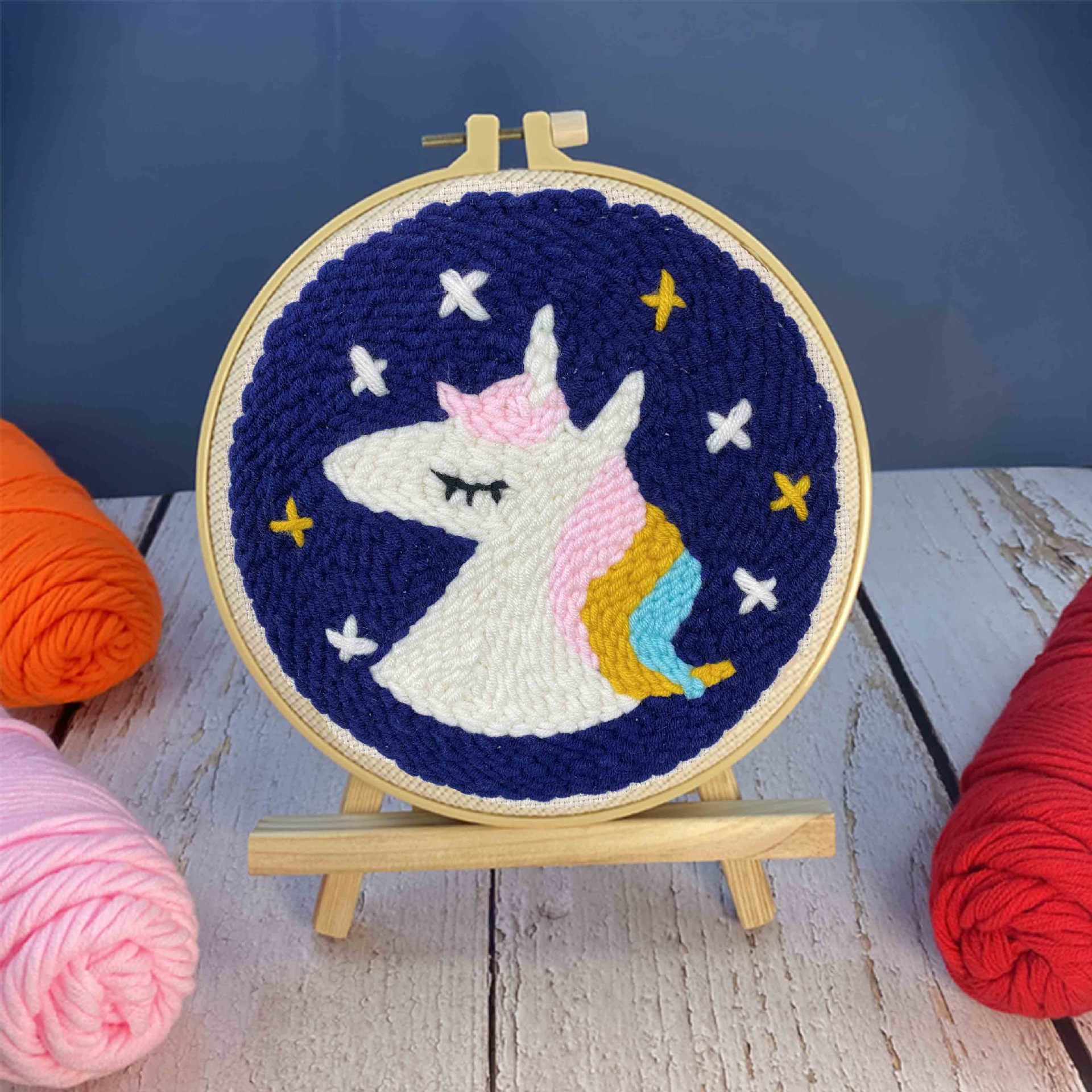 Punch Embroidery Kit Easy Punch Needle Embroidery Kit with Hoop for Beginner Handmade Sewing Kits Craft: dujiaoshou / without punchneedle