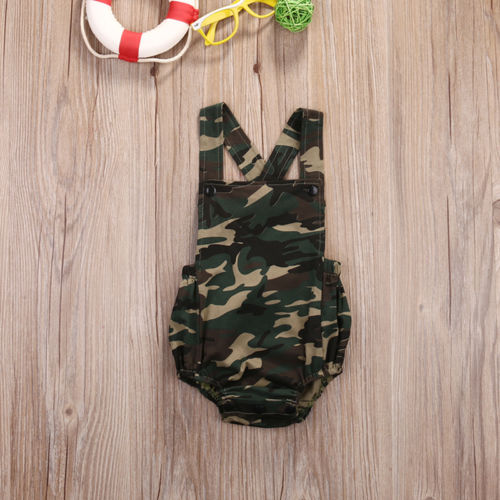 Pudcoco sommer unisex baby pige dreng camo bodysuit ærmeløs jumpsuit rygløst tøj outfits søde camouflage tøj ss