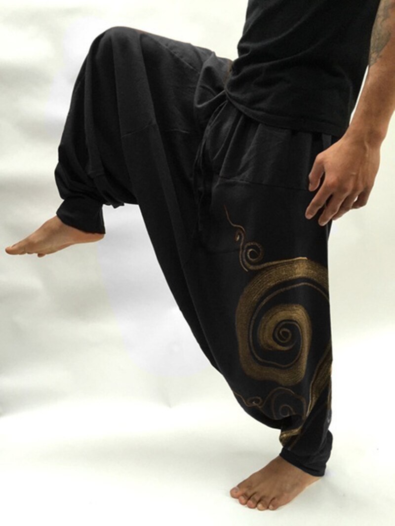 Herfst Mode Mannen Casual Losse Baggy Broek Mannelijke Druppel Kruis Aladdin Ali Baba Yoga Wijde Pijpen Harembroek Outfits plus Size: Black / XL