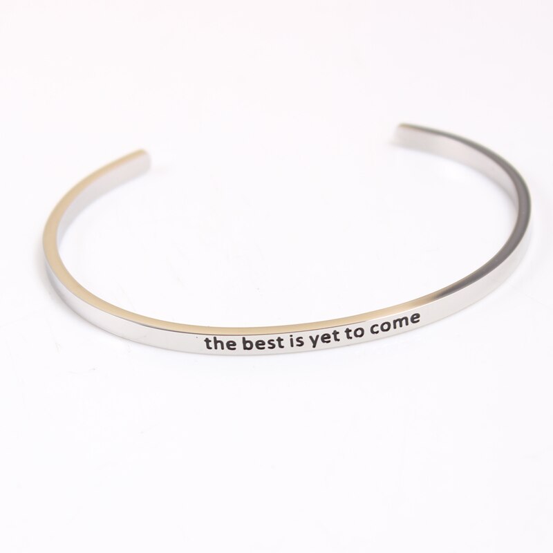 Stainless Steel Bar Engraved Positive Inspirational Quote Cuff Bangle Mantra Bracelet for Women Best Christmas: the best is yet to c