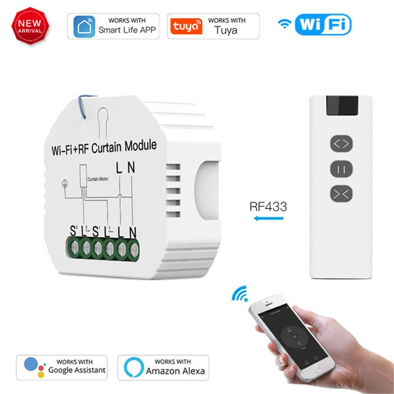 Tuya WiFi RF Roller Blind Shutter Curtain Switch Module with Remote for Electric Motor Sunscreen Works with Google Home Alexa: Set 1